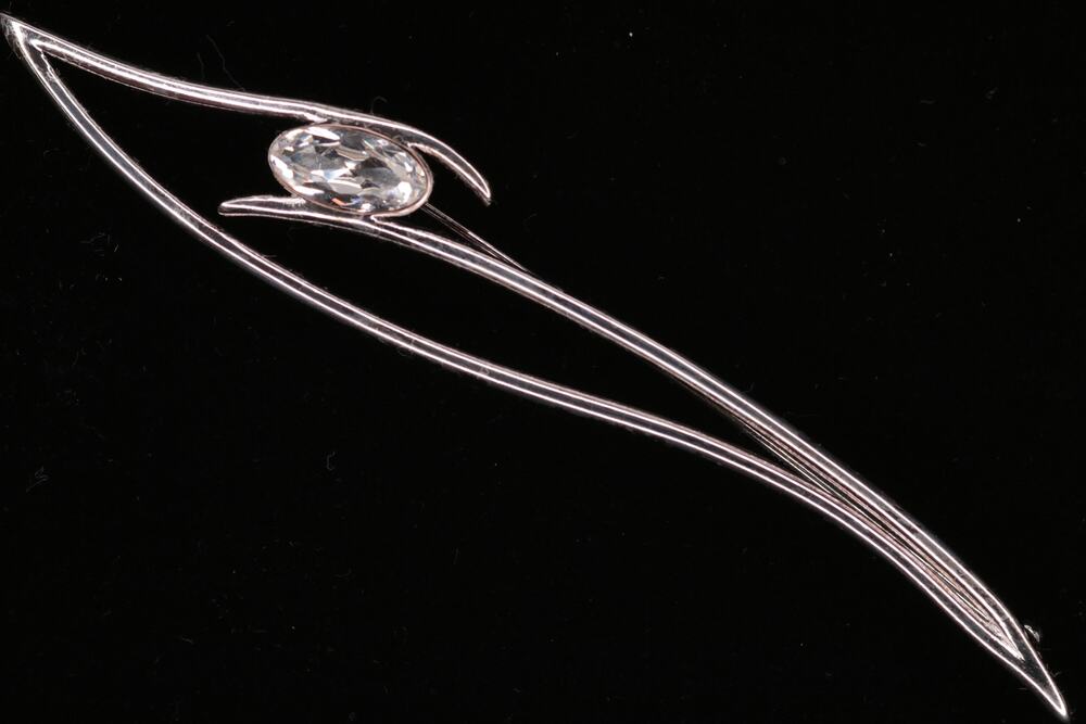 Vintage GIVENCHY Silver Tone Brooch Marquise Crystal Bypass Pin Runway